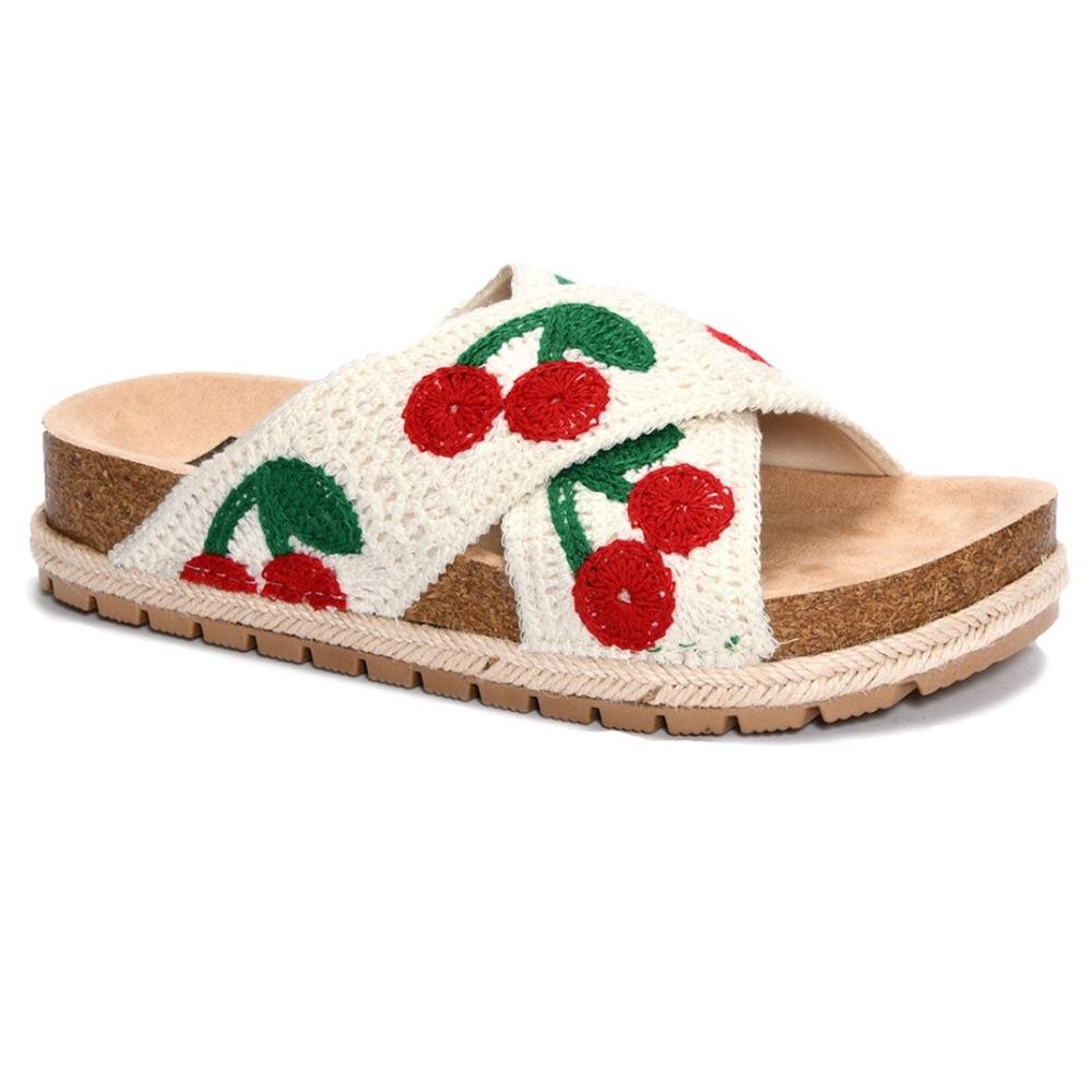 New in box! Crochet strap Cherry Sandals from Chinese Laundry. Multiple sizes